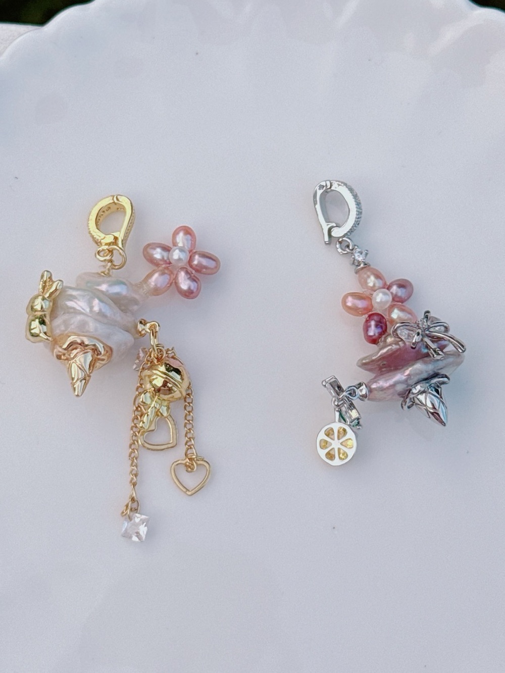 26P483 Handmade Freshwater Baroque Pearl Ice cream Cone Detachable Pendants